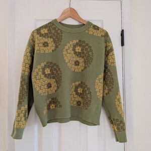 Witty Fox Young Contemporary Green/Yellow Floral Yin Yang Sweater Junior Size XL